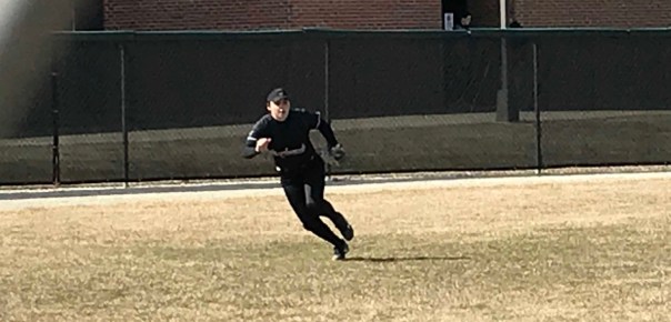 Taylor Danielson takes personal responsibility by hustling to chase down a foul ball